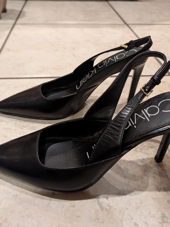 Calvin Klein Shoes - Calvin Klein Black Leather Slingback Pointed-Toe Heels